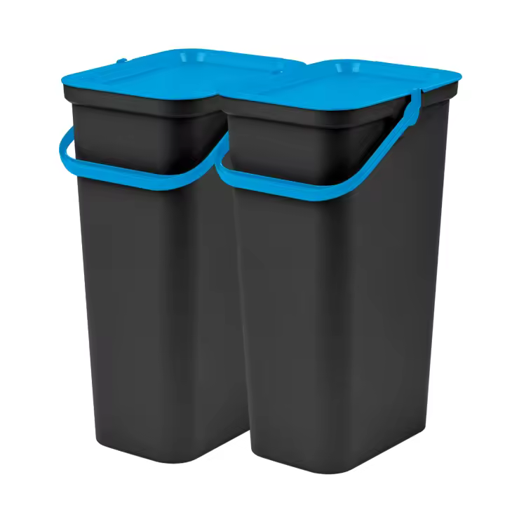Tontarelli Set de 2 Papeleras MODA 25L con Asa Azul y Negro - 1