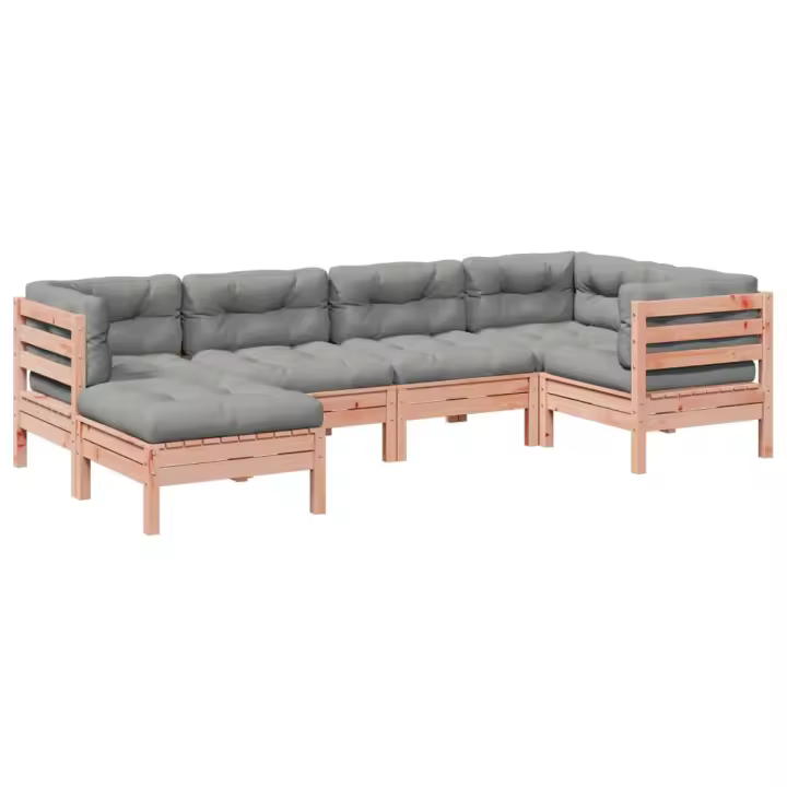 vidaXL Set de sofás jardín 6 pzas con cojines madera abeto Douglas - 1