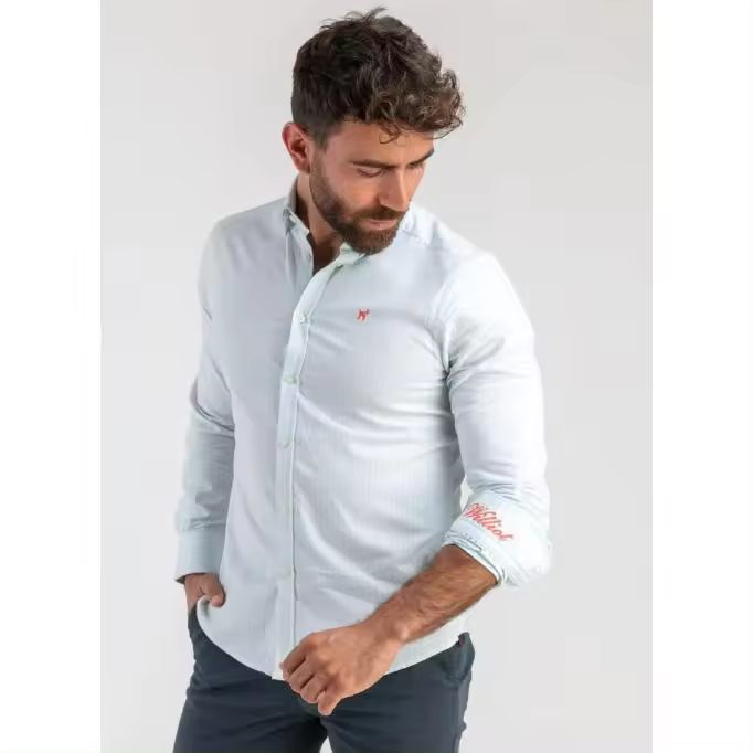 Camisa Williot  Raya Oxford Turquesa de Algodón - Cómoda y Versátil - 1