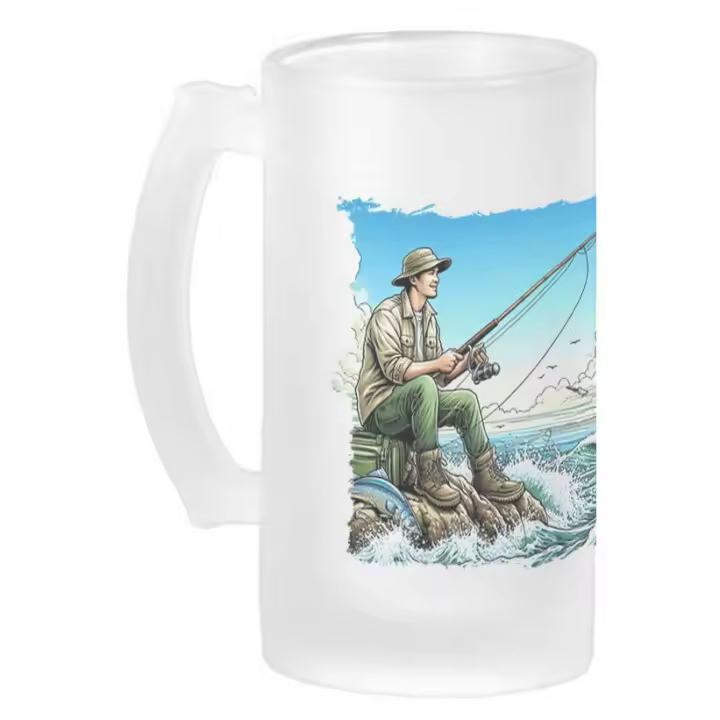 MERCHANDMANIA JARRA CERVEZA CRISTAL deporte pesca pescador agua peces playa esmerilada esmerilado 500ml - 1