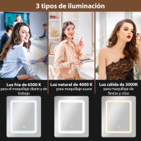 HOMCOM Tocador de Maquillaje con Luces LED de Color Ajustable y Espejo Tocador con Lateral Abatible Cajón Compartimentos Abiertos para Espacios Pequeños Blanco - details 3