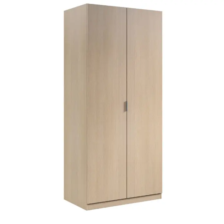 Meimon Armario ropero 2 puertas con barra extraíble de aluminio y estante fijo interior, tirador de aluminio, bisagras metálicas, acabado en roble, melamina TIPO E1, 180x81,5x52 cm, capacidad total 45 kg, con tacos ABS y trasera en MDF blanco - 1