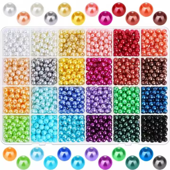Set De 1680 Piezas De Perlas Falsas 6mm En 24 Colores Para DIY Material Para Crear Pulseras Y Collares Con Caja - 1