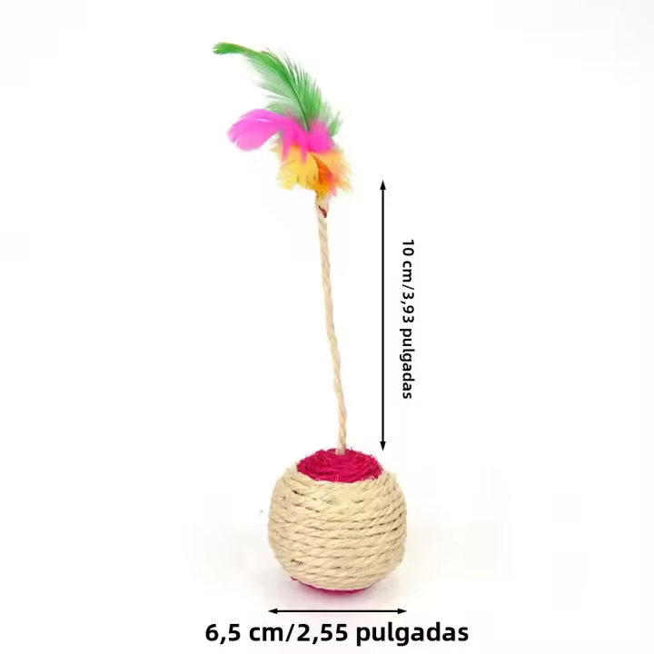 Juguete Interactivo Para Gatos 1PC Bola De Peluche Colorida Con Plumas Para Masticar Y Rascarse Juguete De Sisal Para Divertir a Los Gatos - 1
