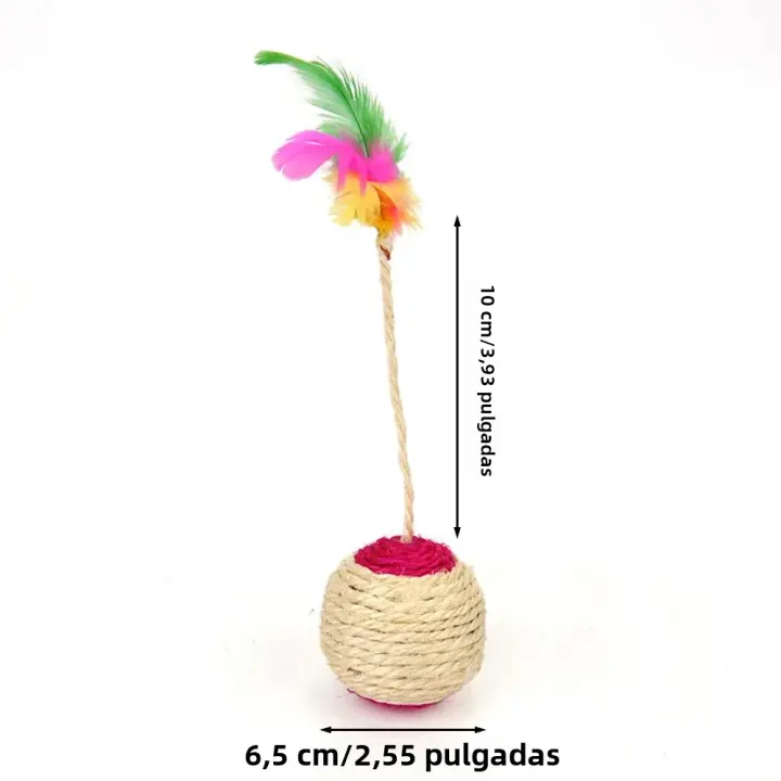 Juguete Interactivo Para Gatos 1PC Bola De Peluche Colorida Con Plumas Para Masticar Y Rascarse Juguete De Sisal Para Divertir a Los Gatos - 1