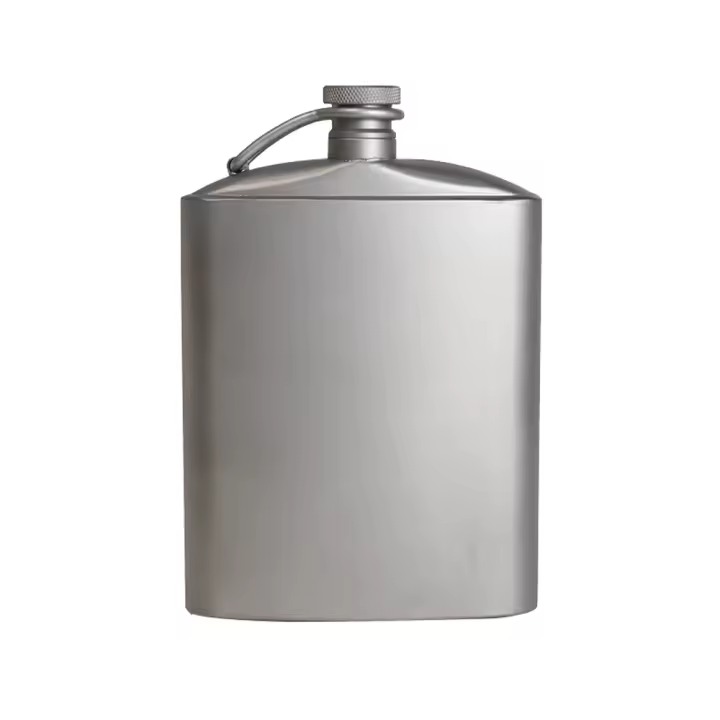 Botella De Hidratación Plana De Titanio Ultraligera De 260ml/200ml Con Tapa De Tornillo Y Clip Para Camping Funel De Ti Para Bebidas - 1