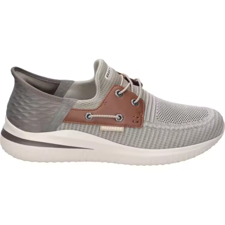 SKECHERS | Zapatillas Skechers Slip-ins Delson 3.0 Roth para Hombre – Deportivas en Color Taupe con Detalles en Marrón – Sneakers Slip Ins – Sin Cierre – Air Cooled Memory Foam – Apto para Lavadora – Vegan – Modelo 210606-TPBR - 1