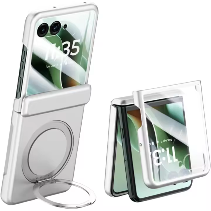 Funda para Moto Razr 60 Ultra, elegante y resistente a golpes. Incluye protector de pantalla integrado, protección para la bisagra central y soporte para anillo (para Razr 60 Ultra, color plateado). - 1