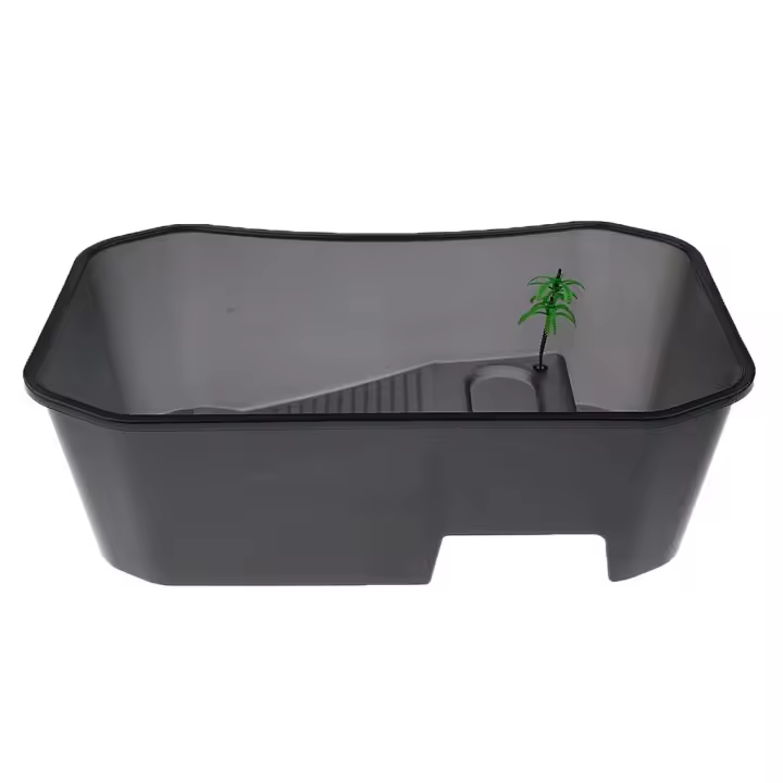 Tanque De Plástico Transparente Para Reptiles Tortugas Terrario Con Adorno De Árbol De Coco Jaula De Alimentación Para Sapo Serpiente - 1