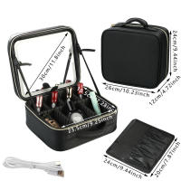 Nueva Caja De Maquillaje Portátil Con Espejo Y Luz LED Cubierta De PU Impermeable Para Viajes Organizador De Cosméticos - details 1