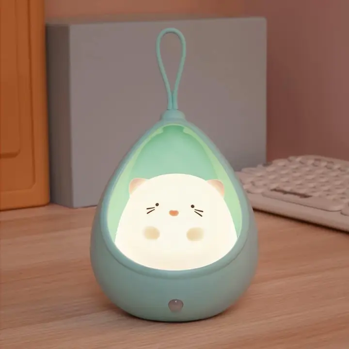 Lámpara de pared con luz nocturna con sensor de movimiento de gatito, recargable, decoración de dormitorio para niños, bebés, niños pequeños, regalo para adolescentes (verde) - 1