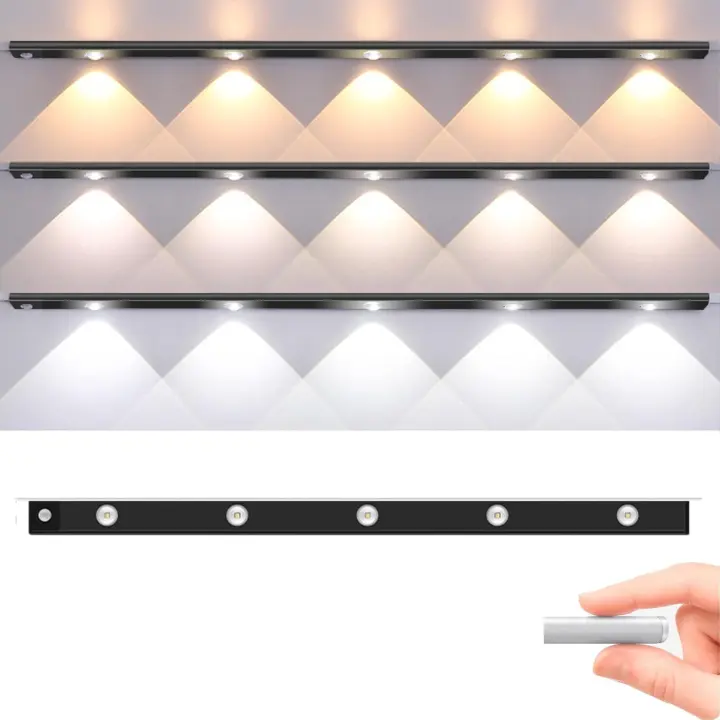 Luces con sensor de movimiento para gadgets, luz LED para gabinete con sensor de movimiento, luces LED con sensor automático de batería decorativa recargable por USB inalámbricas para interiores, instalación con clip sin perforaciones, para cocina, e - 1
