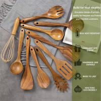 LMETJMA Set De Utensilios De Cocina De Madera Teak Natural 10 Piezas Incluye Cuchara Y Espátula Para Cocinar Y Hornear JT503 - details 4