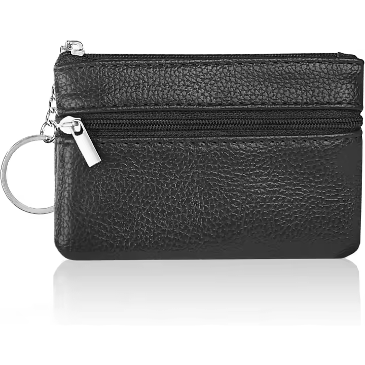 Monedero de Cuero with Cremallera, Minicartera para Mujer, with 3 Compartimientos y Grifo, Pequeño y Liviano, Fácil de Transportar, 12*8 cm-Negro - 1