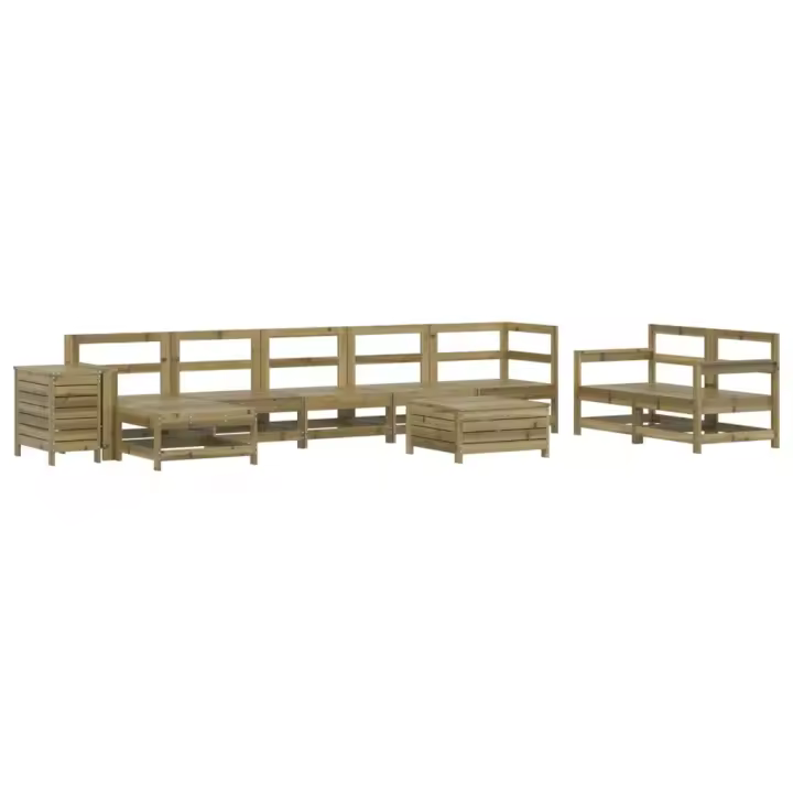 vidaXL Juego de sofás de jardín 10 pzas madera de pino impregnada - 1