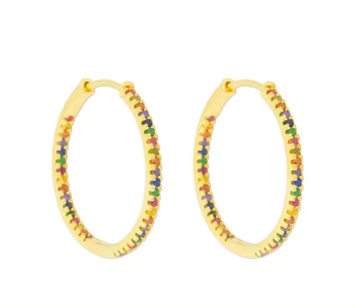 Aros Dorados con Circonitas Multicolor, 28 mm, Estilo Argolla, Ref: CHP152202C - 1