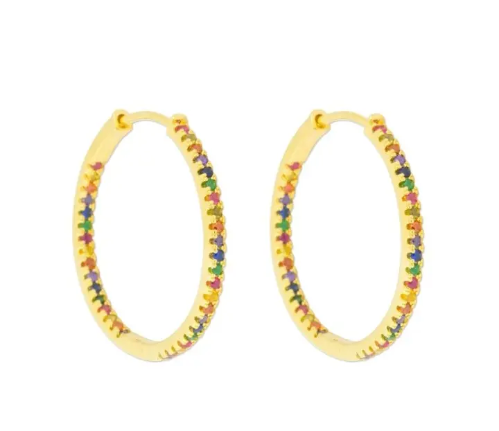 Aros Dorados con Circonitas Multicolor, 28 mm, Estilo Argolla, Ref: CHP152202C - 1