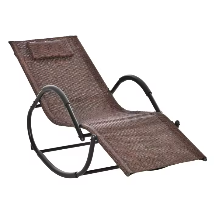 Outsunny Tumbona Mecedora de Exterior con Reposabrazos Reposacabezas y Efecto de Ratán para Jardín Terraza Patio Carga Máx. 160 kg 61x160x79 cm Gris - 1