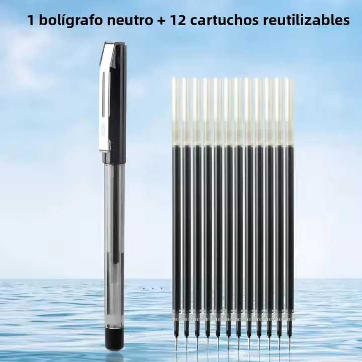 WQN-14PCS Bolígrafo De Gel Negro Con Taza Completa De 0.38 Plumón Escribir Smooth Tinta Negra Suministros De Oficina Y Contabilidad Reemplazo De Núcleo - 1