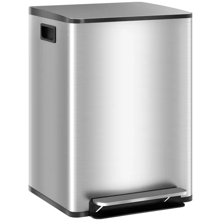 HOMCOM Cubo de Basura de Cocina con 2 Compartimentos 2x20L/2x30L Papelera de Cocina de Acero Inoxidable con Pedal Tapa de Cierre Suave y Cubo Extraíble para Dormitorio Oficina Salón Plata - 1