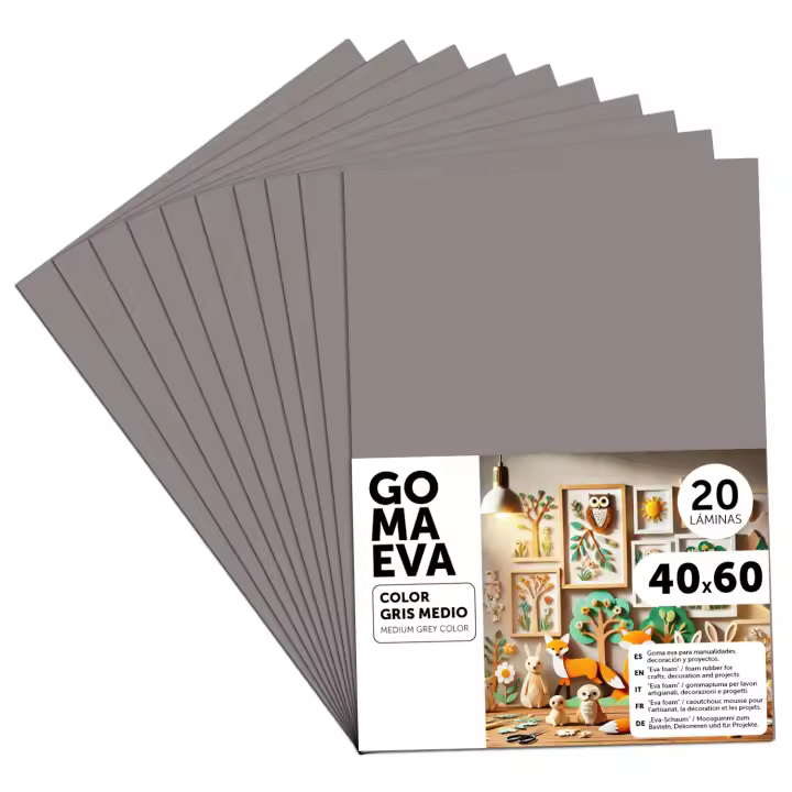 Goma Eva para Manualidades, Goma Espuma de Colores para Proyectos Creativos, Ideales para Artes y Manualidades, uso Escolar, Profesional o Artístico 40x60cm - m-office (Gris Medio, 20 uds) - 1