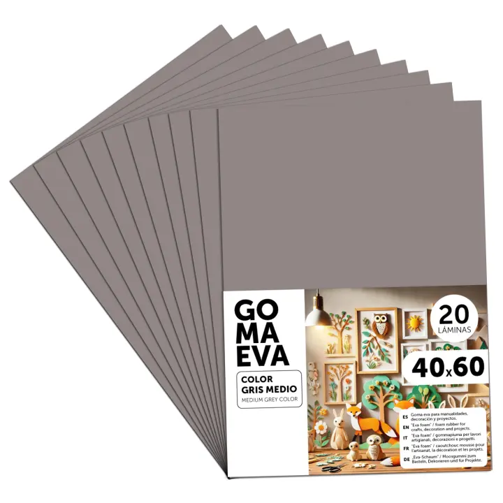 Goma Eva para Manualidades, Goma Espuma de Colores para Proyectos Creativos, Ideales para Artes y Manualidades, uso Escolar, Profesional o Artístico 40x60cm - m-office (Gris Medio, 20 uds) - 1