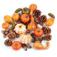 50Pcs Decoraciones De Halloween Con Calabazas Artificiales Hojas De Arce Conos De Pino Y Almendras Para El Hogar Adornos De Agradecimiento Mini Calabaza Falsa - details 5