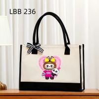 Bolsa de lona beige de Labubu (diseño cartoon), bolsa de mano práctica para mujer, tote bag - details 12