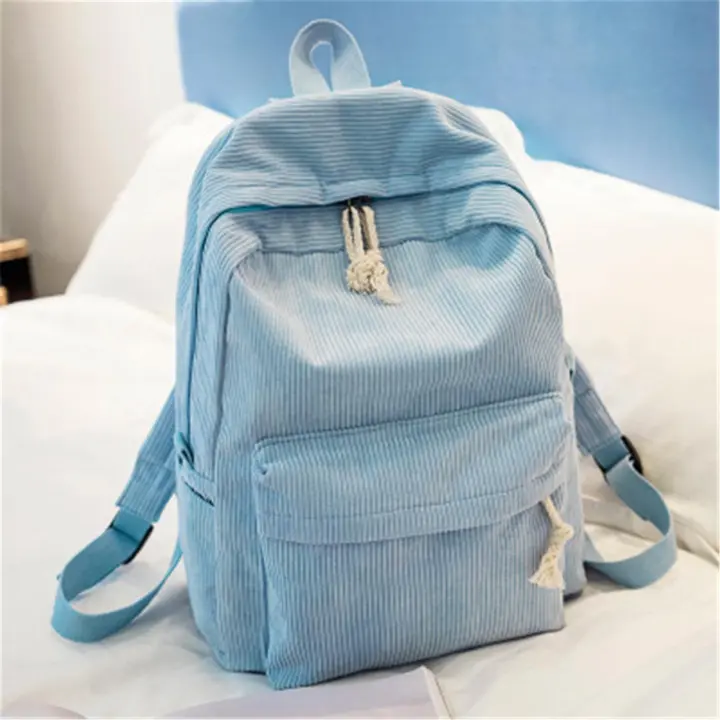 Mochila De Corduroy Para Mujer Diseño Escolar Con Rayas Bolsa De Viaje Para Adolescentes Mochila Deportiva Con Manijas Suaves Cierre De Cremallera - 1
