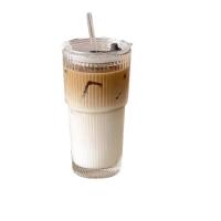 Taza De Café De Vidrio JIRO 600ML Con Estampado Rayado Y Palito, Tapa Incluida Para Agua Café Té Claro Utensilios De Cocina - details 7