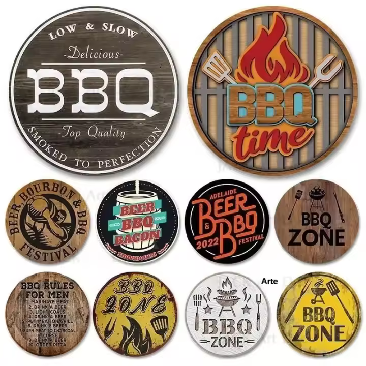 BBQ Zone Signo De Metal Vintage Para Jardín Fiesta Al Aire Libre Decoración Reglas Del Barbacoa Slogan Retro Placa De Barbecue Dad - 1