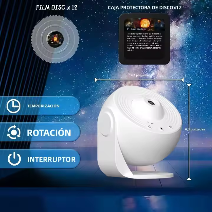Proyector De Noche Estelar Galaxia Planetas Con 12 Discos De Película Rotación 360° Decoración Para Habitación De Niños Planetario - 1
