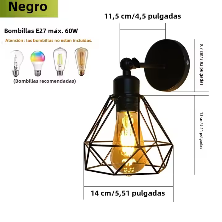 Lámpara De Pared Moderna Negra Con Brazo Swing Base E27 Para Sala De Estar Dormitorio Sin Bombilla Incluida Metal IRON - 1