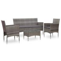 vidaXL Set de muebles de jardín 4 pzas y cojines ratán sintético gris - details 0