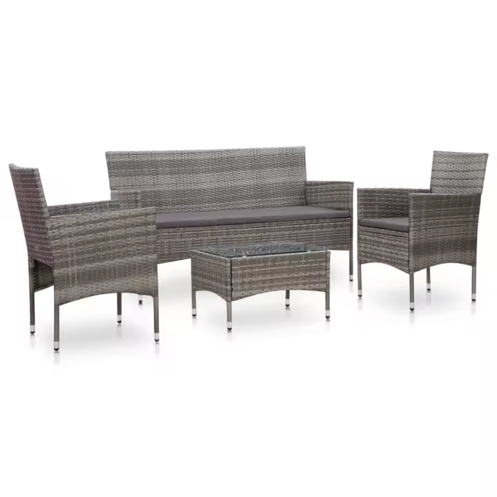 vidaXL Set de muebles de jardín 4 pzas y cojines ratán sintético gris - 1
