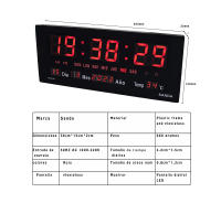Sanda SD-4130 Reloj Digital LED Rojo, Calendario, Termómetro, Alarma, Fuente de alimentación, para pared y mesa - details 1
