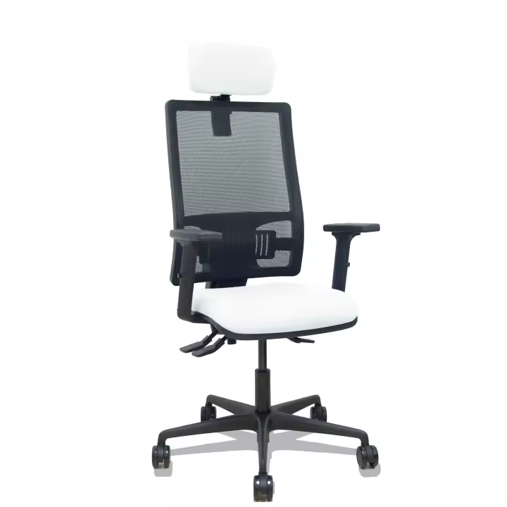 Silla Bormate asincro malla negra asiento bali blanco brazos 2D ruedas 65mm cabecero regulable - 1