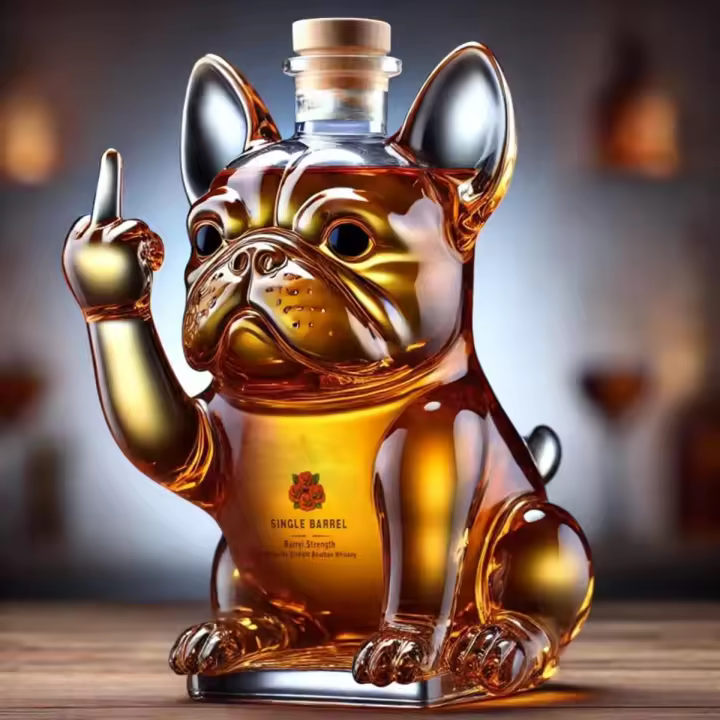 Divertida botella de whisky con bulldog francés, vasos de whisky con forma de bulldog grabado, bonito decantador de vino con bulldog francés, creativo decantador de vino tinto, copas de degustación de whisky, regalos para amantes del whisky (#D) - 1