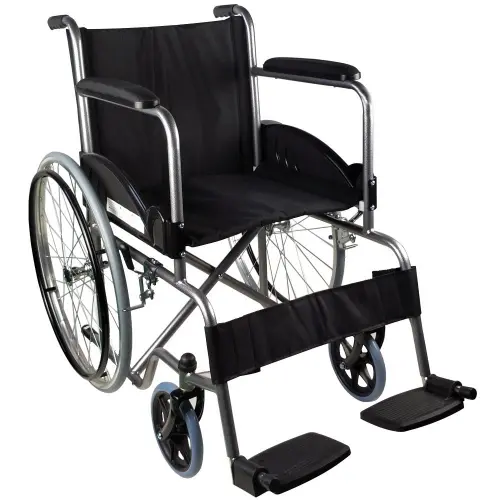 Mobiclinic Silla de ruedas para minusválidos Alcazaba Plegable Asiento 46 cm Autopropulsable Resistente Marca Española Freno manual Reposapiés Reposabrazos Color Negro - 1