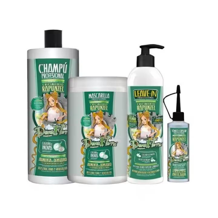 DONA FLORA PACK CRECIMIENTO RAPUNZEL, CHAMPU CRECIMIENTO 1000ML, MASCARILLA CAPILAR 1000ML, CREMA DE PEINADO 500ML, TONICO CRECIMIENTO 70ML - 1