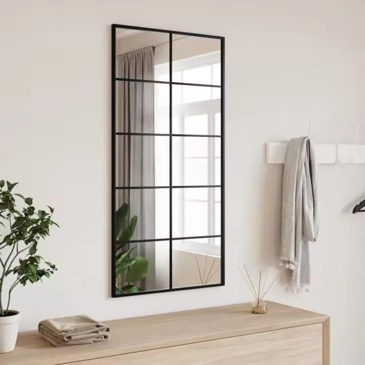Espejo de pared rectangular de hierro negro 50x100 cm - 1