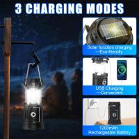 Indoor Camping Solar, Ajustable Lámpara de Camping LED, Impermeable Luz para Acampar de Campaña con Gancho, Luz de Camping para Pesca, Excursión, Jardín, Patio etc. (Negro) - details 3