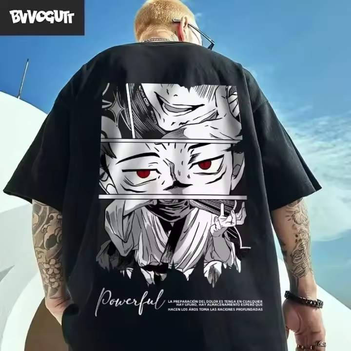 Camiseta Harajuku De Algodón Para Hombres Y Mujeres Estampado Anime Japonés Casual Oversize Verano Protección Solar Transpirable Tejido Jersey - 1
