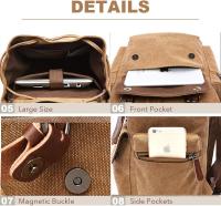 Mochara Retro de Lona para computadora portátil Mochila de Viaje Bolsa de Gran Capacidad Unisex (Caqui) - details 2