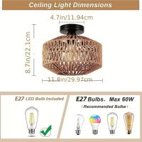 Lámpara De Techo Clásica Hecha a Mano Lámpara Decorativa De LED De Rattan Para Sala De Estar Dormitorio Estudio Color Oliva Marrón - details 6