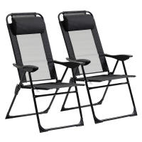 Outsunny Conjunto de 2 Sillas de Camping Plegables Sillas de Jardín con Reposacabezas Desmontable y Respaldo Reclinable en 5 Niveles Carga 120 kg para Terraza Playa 62x70x109 cm Negro - details 0
