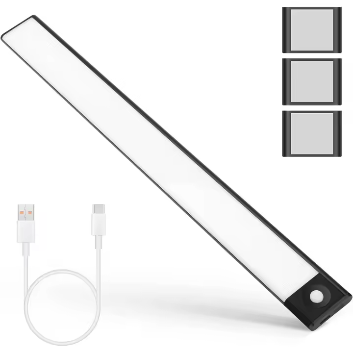 Lampe de Placard 72 LEDs,Réglette LED Sans Fil,Veilleuse à Induction Rechargeable USB,Lumière d'Armoire Eclairage Placard Détecteur de Mouvement Pour Chevet Cuisine Etagères Armoires Couloir Escalier [Classe énergétique A+++] - 1
