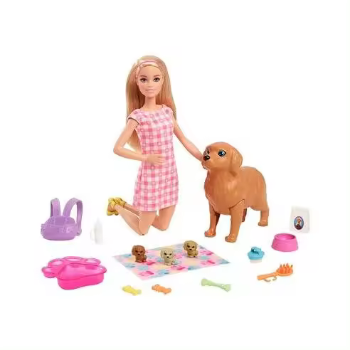 Mattel Barbie - Perrita con Cachorros: Vestido de Cuadros - Juego Barbie Cachorros Recién Nacidos - 1
