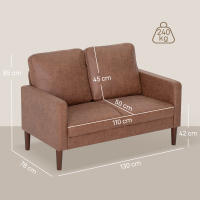 HOMCOM Sofá de 2 Plazas, Tapizado en Microfibra, Sofá Moderno con Patas de Madera, Reposabrazos, para Salón, Dormitorio, Oficina, Sala de Estar, 130x78x85 cm, Marrón - details 2