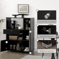HOMCOM Mueble Auxiliar de Cocina Mueble para Microondas Aparador de Cocina con Cajón Estantes 3 Puertas 3 Compartimientos Diseño Anti-vuelco para Comedor 90x40x120 cm Negro - details 2